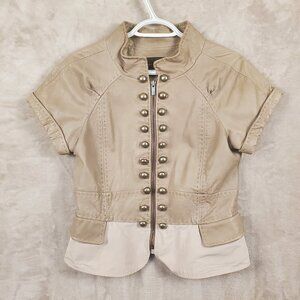BCBGMaxAzria Leather Military Colorblock Peplum Jacket Size M Cream color